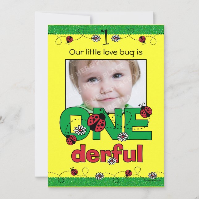 ONEderful Ladybug 1st Birthday Custom Invitations (Front)