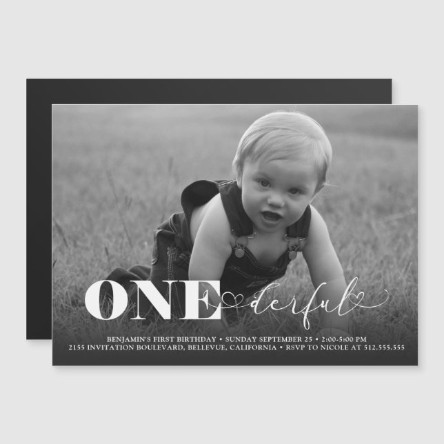 ONEderful Modern Photo 1st Birthday Magnetic Invitation (Front/Back)