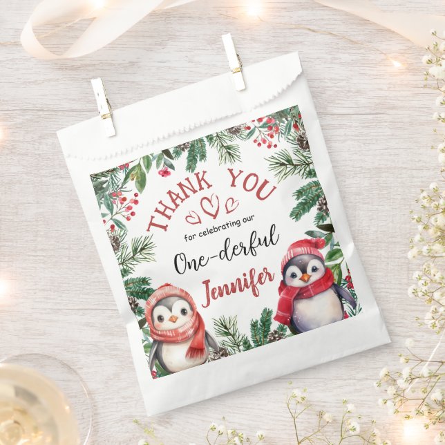 ONEderful | Penguin Christmas 1st Birthday  Favor Bag (Clipped)
