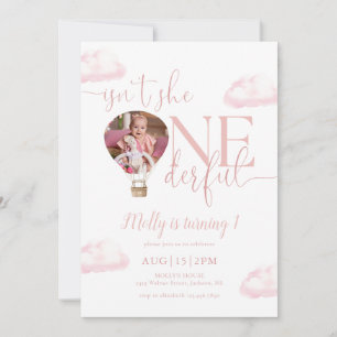 Onederful Photo Hot Air Balloon Girl 1st Birthday Invitation