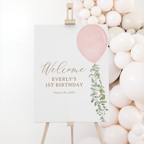 Onederful Pink Balloon Birthday Welcome Sign