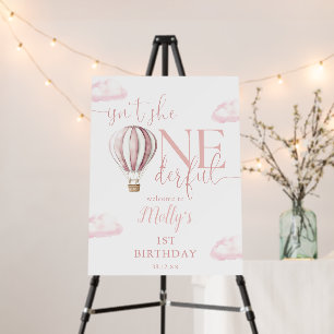 Onederful Pink Balloon Girl 1st Birthday Welcome Foam Board