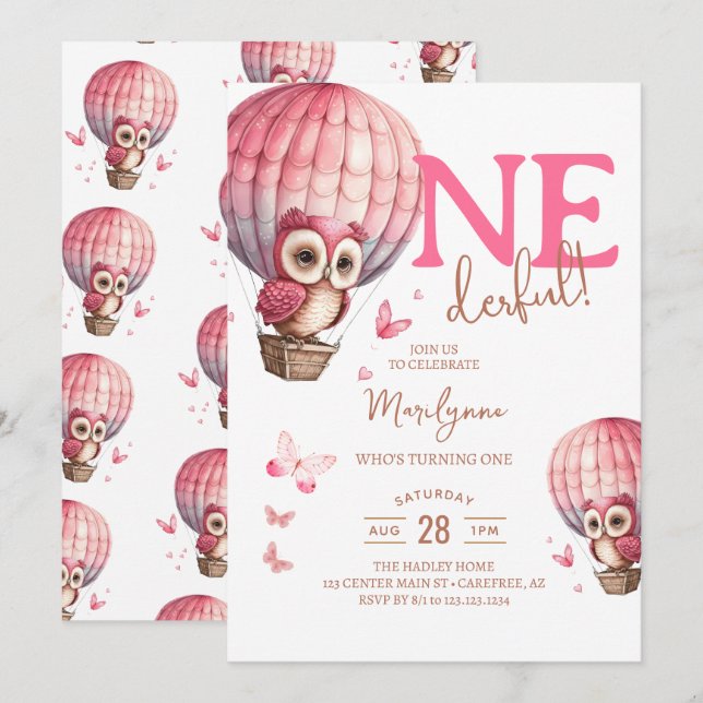 Onederful Pink Boho 1st Birthday Invitation (Front/Back)