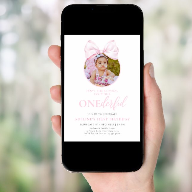 Onederful Pink Girl 1st Birthday Invitations (Front Digital)