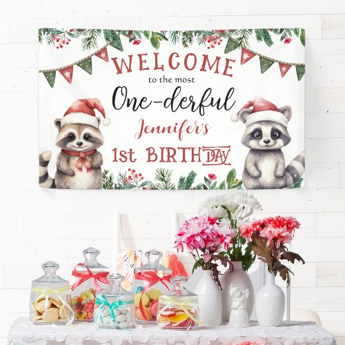 ONEderful  Raccoons Christmas 1st Birthday Party Banner