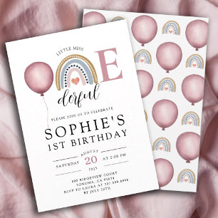 Onederful Rainbow Girl's 1st Birthdayt Invitation