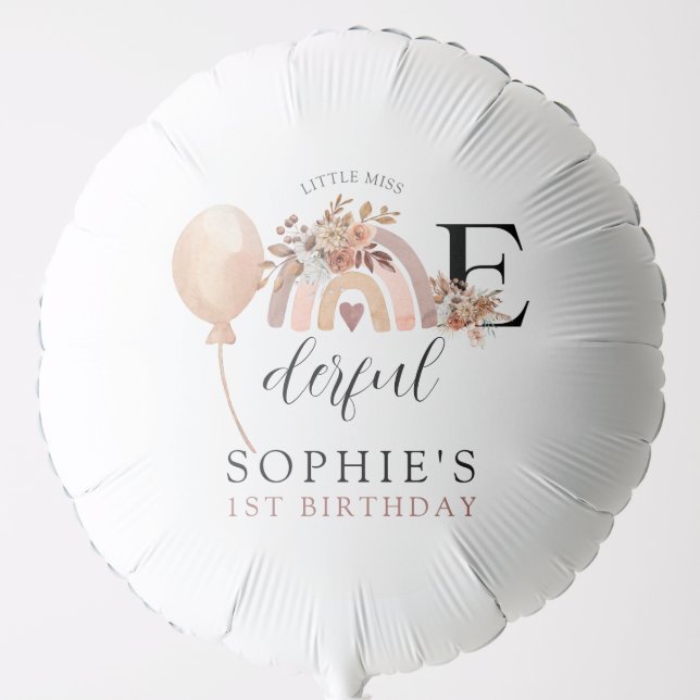 ONEderful Rainbow Girl's Birthday Invitation Balloon (Front)