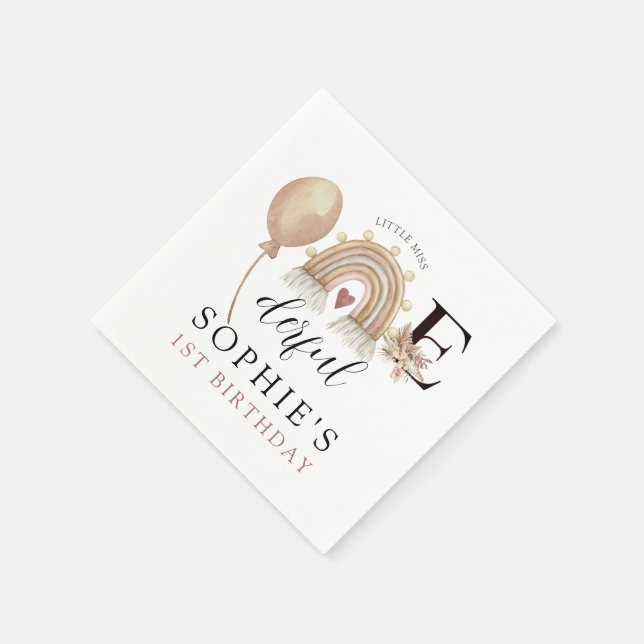 ONEderful Rainbow Girl's Birthday Napkins (Corner)