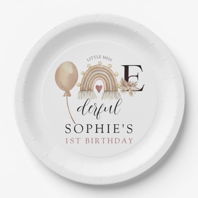 ONEderful Rainbow Girl's Birthday Paper Plates (Front)