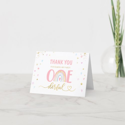 ONEderful rainbow pastel girl 1st Birthday Party Thank You Card