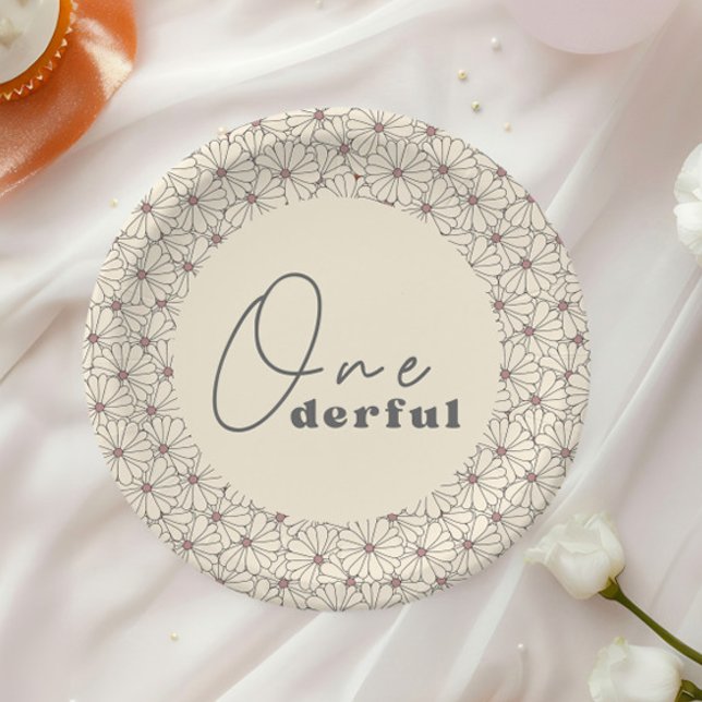 Onederful Retro Daisy Girls 1st Birthday Party Paper Plates (Creator Uploaded)