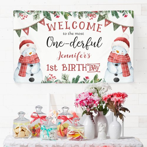 ONEderful  Snowman Christmas 1st Birthday Party Banner