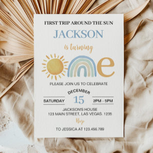 Onederful Sunshine Rainbow 1st Birthday Invitation