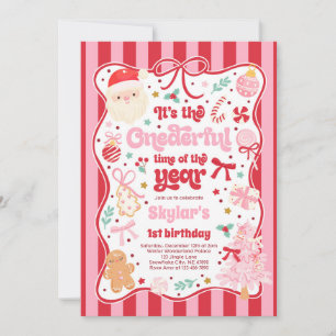 Onederful Time Of The Year Christmas Bow Birthday Invitation