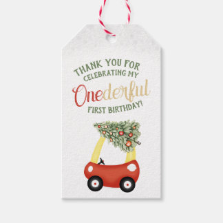 ONEderful Time Of The Year Red car 1st Birthday Gift Tags