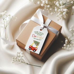 ONEderful Time Of The Year Red car 1st Birthday Gift Tags