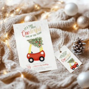 ONEderful Time Of The Year Red car 1st Birthday  Invitation