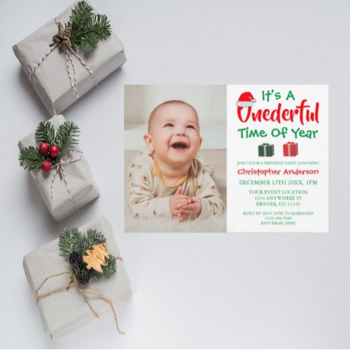 Onederful Time Of Year Christmas 1st Birthday Invitation