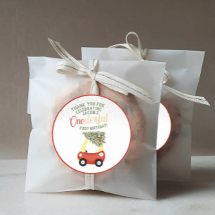 ONEderful Time of Year Red cozy coupe car Classic Round Sticker