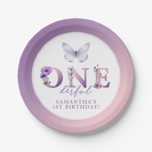 Onederful Wildflower 1st Birthday Paper Plate (Front)