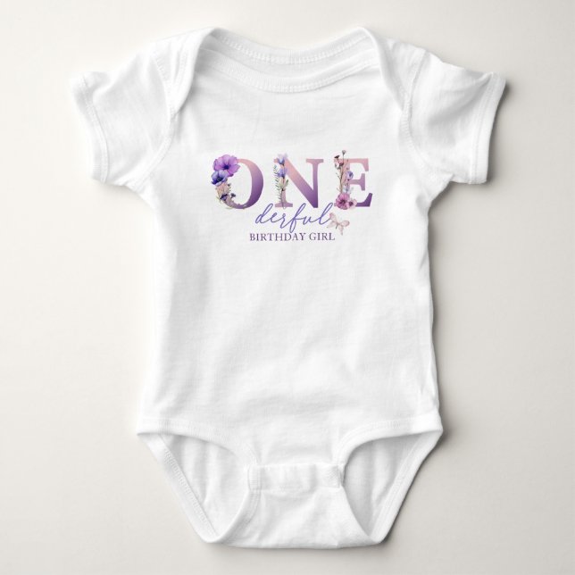 Onederful Wildflower Birthday Girl Baby Bodysuit (Front)