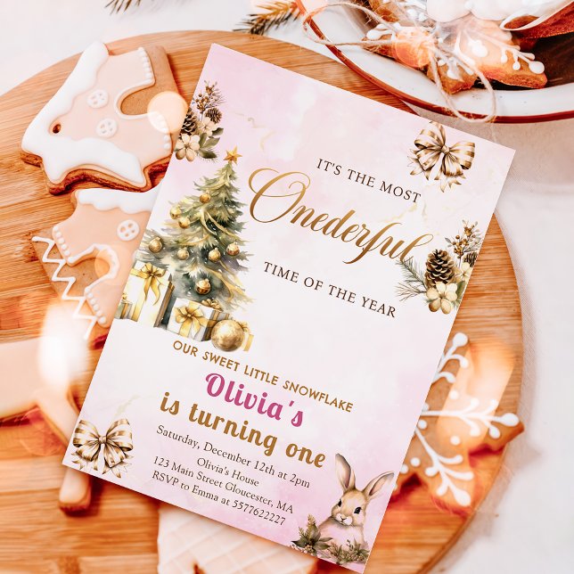ONEderful Winter Christmas Pink 1st Birthday  Invitation (Creator Uploaded)