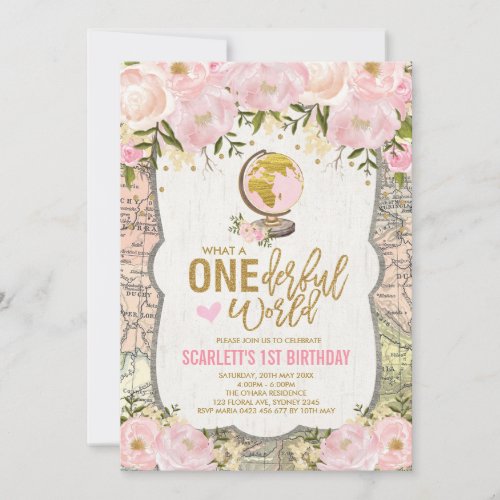 ONEderful World Adventure Map Girls 1st Birthday