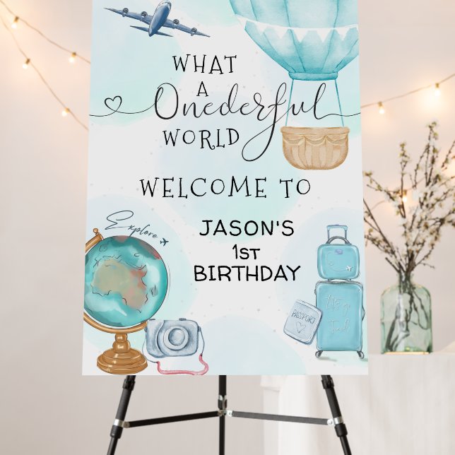 ONEderful World Boys 1st First Birthday Welcome Foam Board (In Situ (Stand))