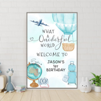 Onederful World Boys 1st First Birthday Welcome Poster by lesrubadesigns at Zazzle