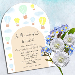 Onederful World Hot Air Balloon 1st Birthday Acrylic Invitations
