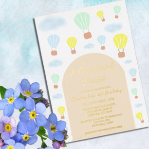 Onederful World Hot Air Balloon 1st Birthday Foil Invitation