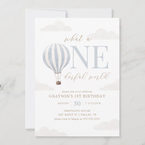 Onederful World Hot Air Balloon 1st Birthday Invitation