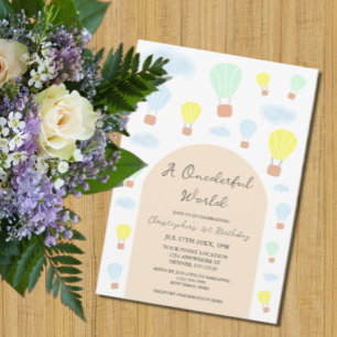 Onederful World Hot Air Balloon 1st Birthday Invitation