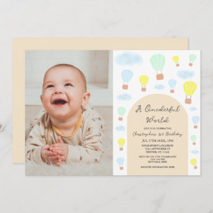 Onederful World Hot Air Balloon 1st Birthday Invitation