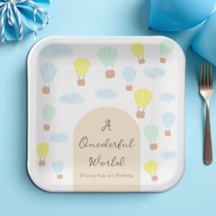 Onederful World Hot Air Balloon 1st Birthday Paper Plates