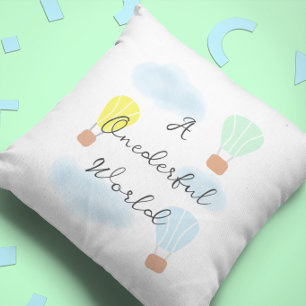 Onederful World Hot Air Balloon 1st Birthday Throw Pillow