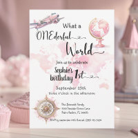 ONEderful world pink travel girl 1st birthday