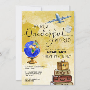 ONEderful World Vintage Suitcases 1st Birthday Invitation