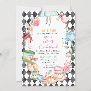 Onederland Alice Mad Tea Party Girl First Birthday Invitation