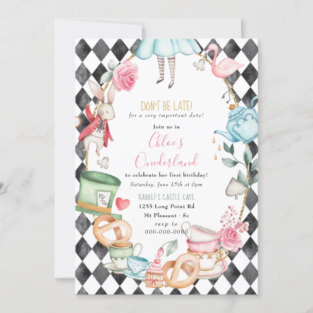 Onederland Alice Mad Tea Party Girl First Birthday Invitation | Zazzle