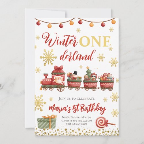 Onederland Christmas train Birthday Invitation