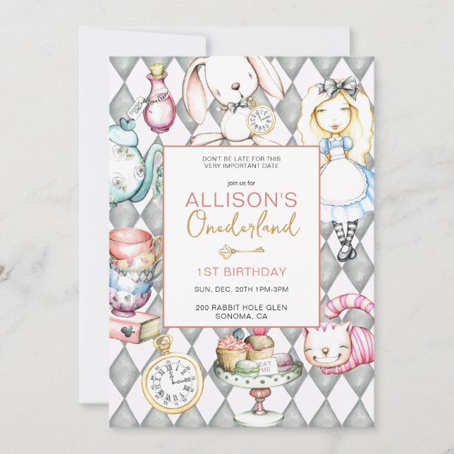 Onederland First Birthday Party Invitation (Front)