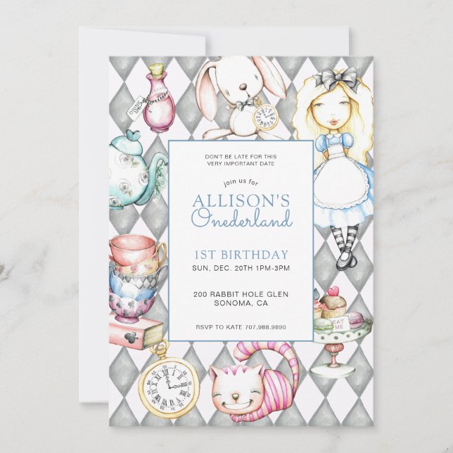 ONEderland Girl's First Birthday Invitation (Front)