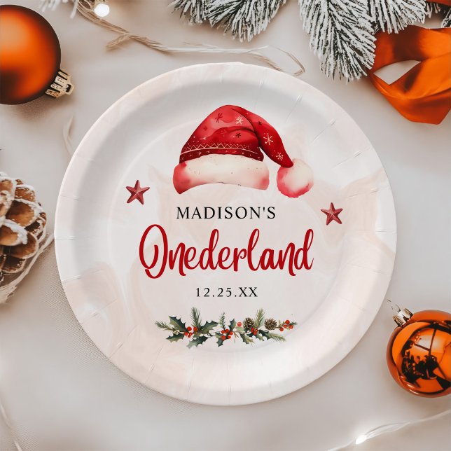 Onederland Santa Hat 1st Birthday Paper Plates (Creator Uploaded)