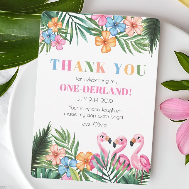 Onederland Summer Tropical Flamingo 1st Birthday Thank You Card (Onederland Summer Tropical Flamingo 1st Birthday Thank You Card)