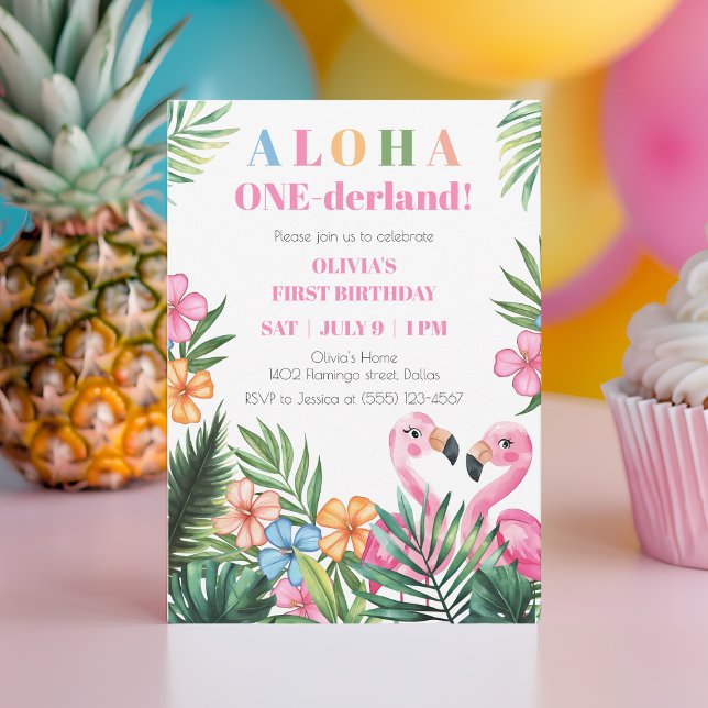 Onederland Summer Tropical Girl 1st Birthday Party Invitation (Onederland Summer Tropical Girl 1st Birthday Party Invitation)