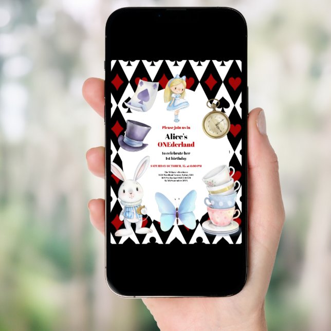 Onederland Tea  Alice in Wonderland 1st Birthday  Invitation (Front Digital)