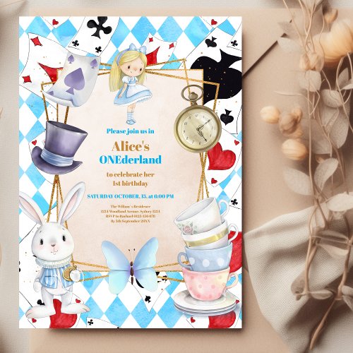 Onederland Tea  Alice in Wonderland 1st Birthday  Invitation