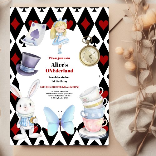 Onederland Tea  Alice in Wonderland 1st Birthday  Invitation