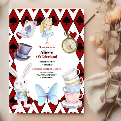 Onederland Tea  Alice in Wonderland 1st Birthday  Invitation